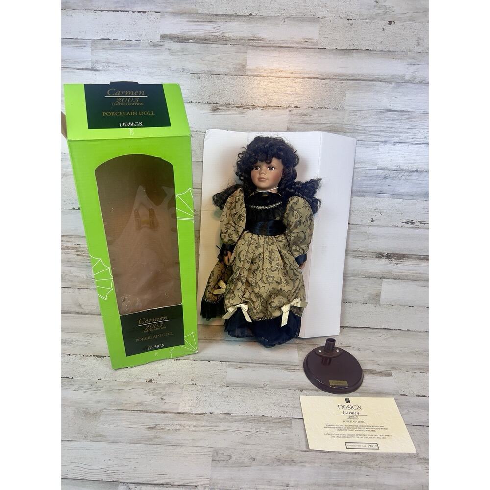 NIB 2003 Design Toscano Carmen Porcelain Doll 16” Ltd Ed w Stand COA Box Display